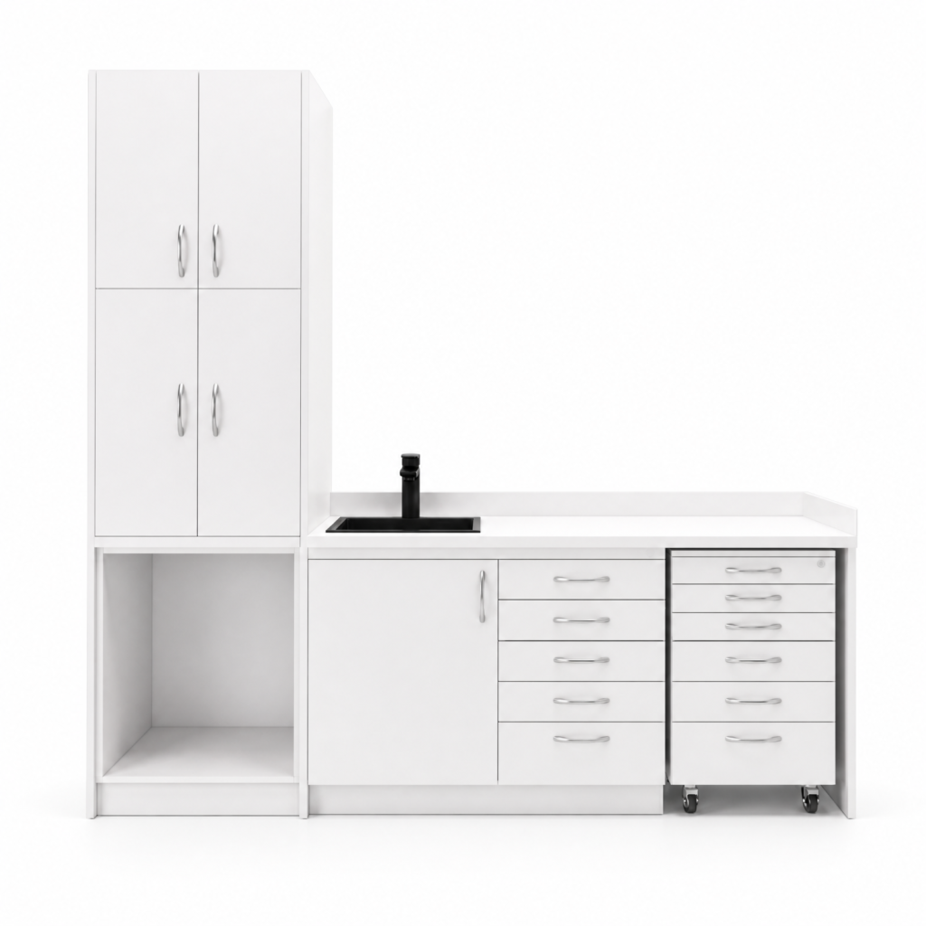 custom dental clinic cabinet with stainless steel sink and drawers