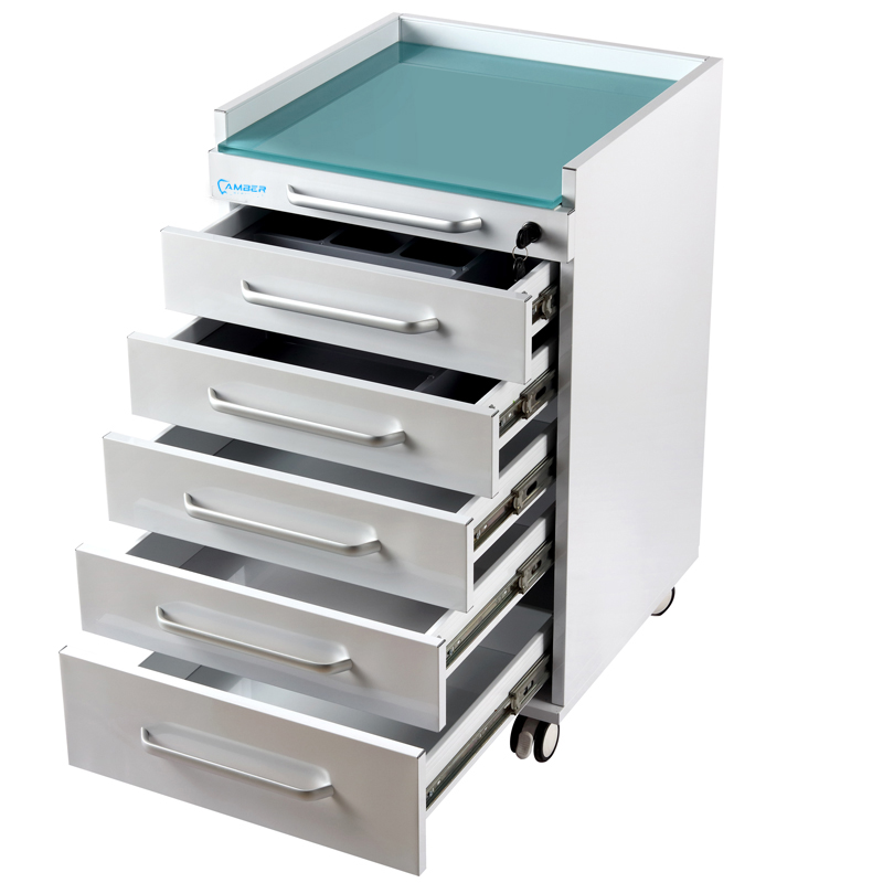 AM-Y002A 5-Drawer Mobile Dental Cabinet with Tempered Glass Top & Central Lock - Imagen 3