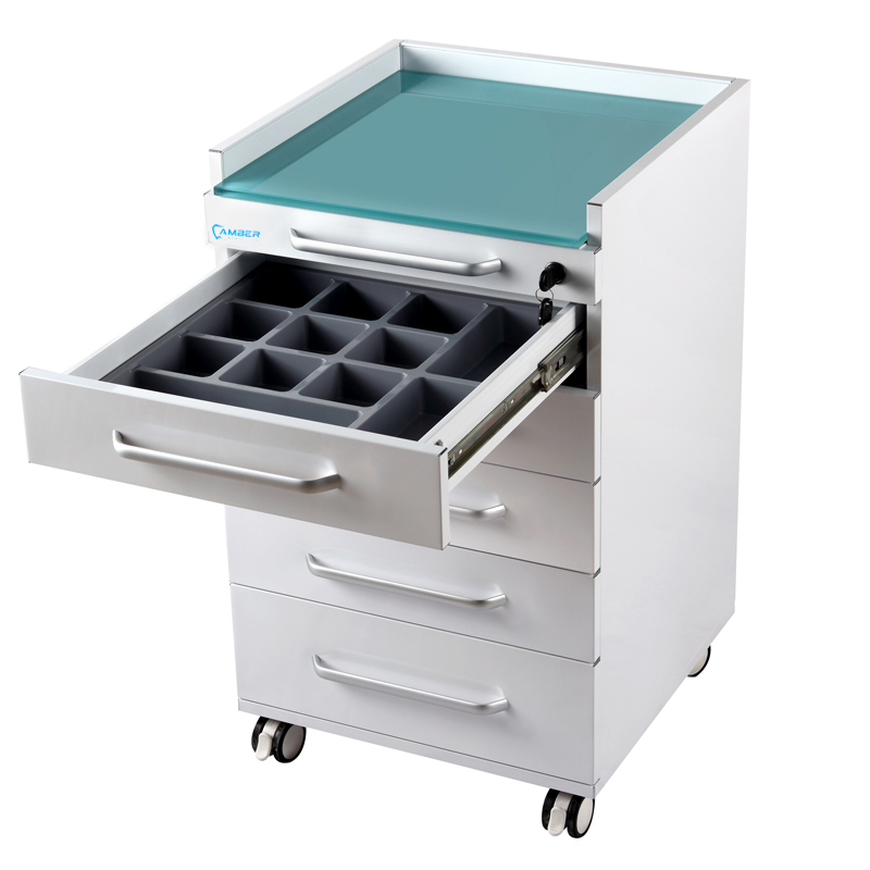 AM-Y002A 5-Drawer Mobile Dental Cabinet with Tempered Glass Top & Central Lock - Imagen 2