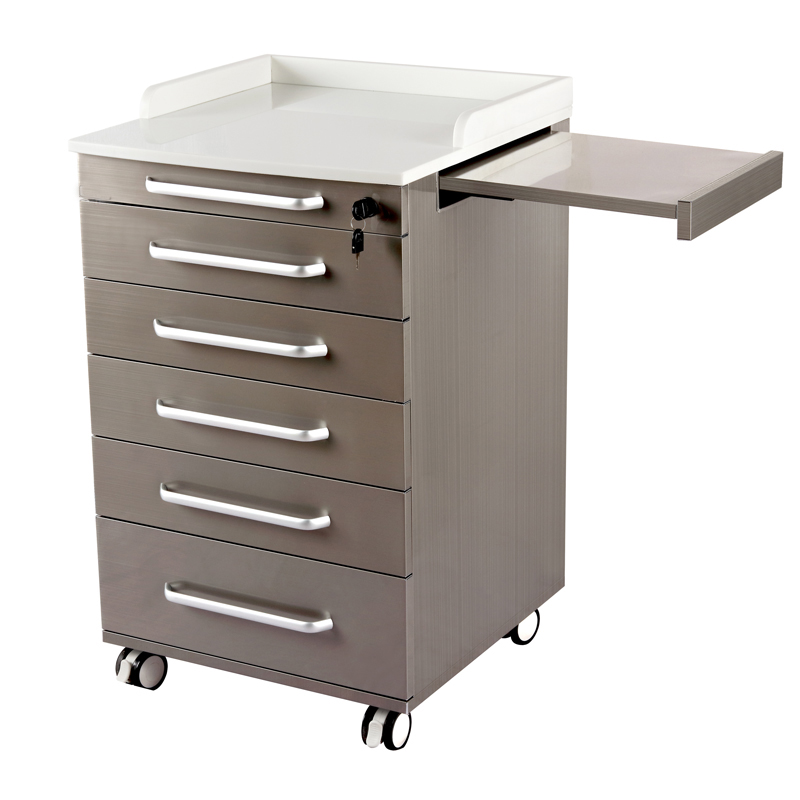 AM-Y009A-5-drawer-mobile-dental-cabinet-with-artificial-marble-top-pull-out-side-extension-tray-and-lockable-casters